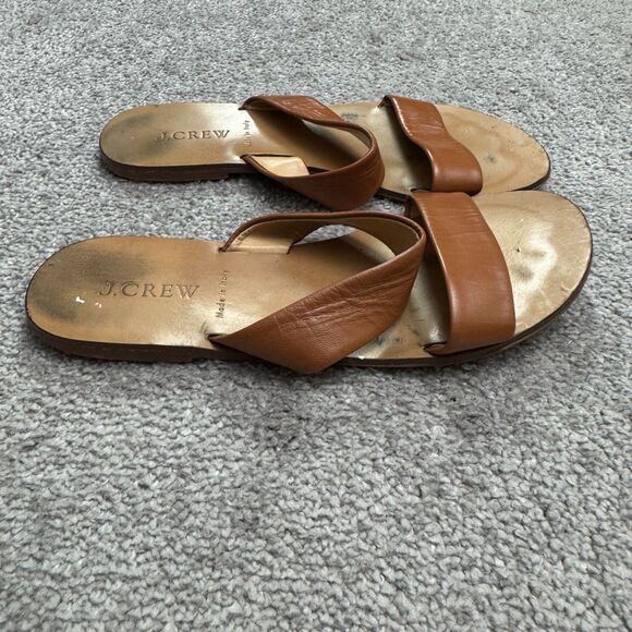 J.Crew Leather Strappy Slip On Flat Sandals Women 8 Brown Casual Boho Minimalist - Picture 3 of 14